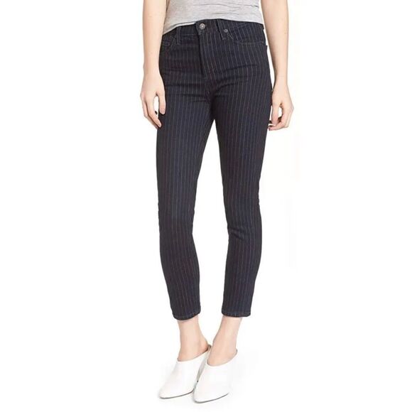 Citizens of Humanity COH Blue Pinstripe Rocket Crop High Rise Skinny Jeans - Picture 1 of 16